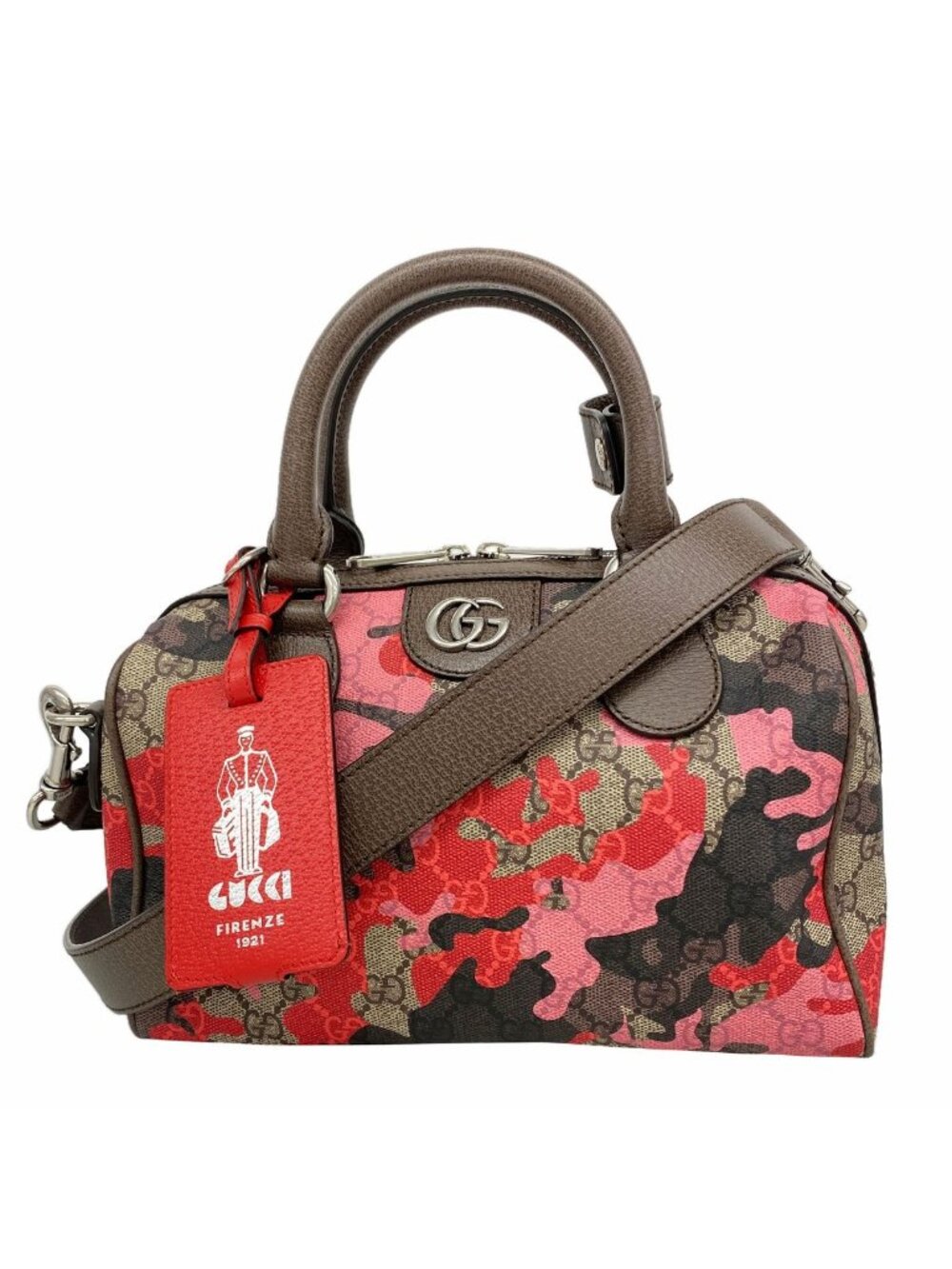 Gucci Handbag GG Camouflage Brown Red Pink Silver 2-Way Bag
